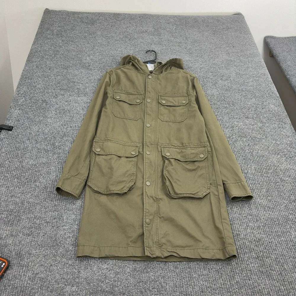 H&M Divided Parka Jacket Men XS Green Cotton Hooded Utility Military Gorpcore